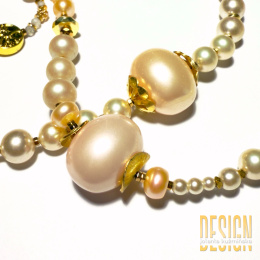 Naszyjnik z pereł i kwarcu różowego w srebrze pozłacanym 24 K | Kuźmińska Design