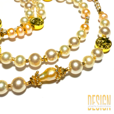 Naszyjnik z pereł i kwarcu różowego w srebrze pozłacanym 24 K | Kuźmińska Design