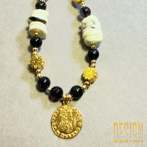 Naszyjnik z turkusów cytrynowych wsrebrze złoconym