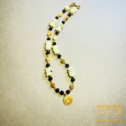 Naszyjnik z turkusów cytrynowych wsrebrze złoconym