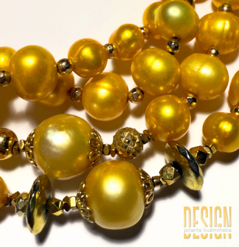 Naszyjnik z żółtych pereł z Phuket w srebrze pozłacanym 24 K | Kuźmińska Design