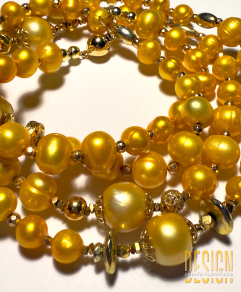 Naszyjnik z żółtych pereł z Phuket w srebrze pozłacanym 24 K | Kuźmińska Design