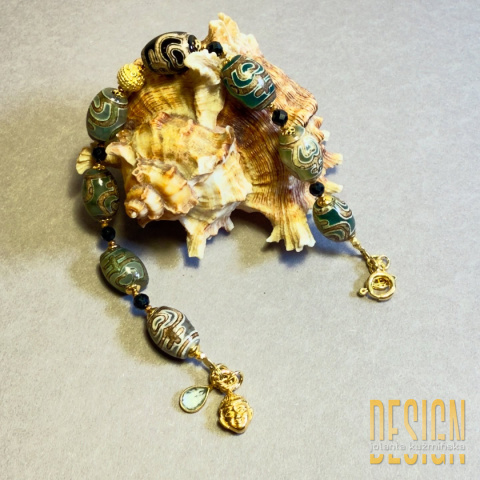 Bransoletka z agatów tybetańskich w złoconym srebrze