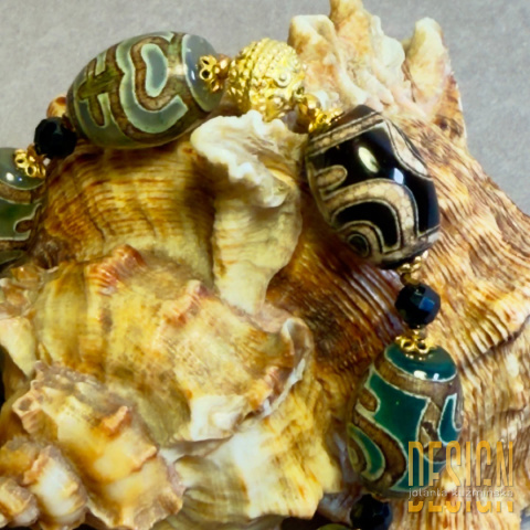 Bransoletka z agatów tybetańskich w złoconym srebrze