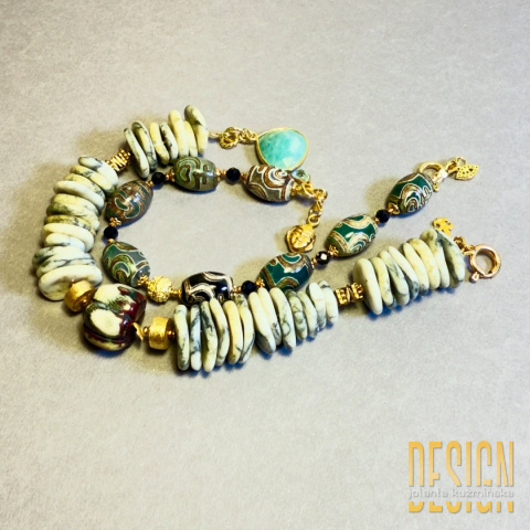 Bransoletka z agatów tybetańskich w złoconym srebrze