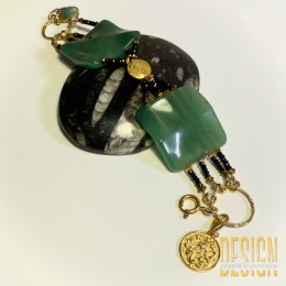 Bransoletka z awenturynu i spineli ze złoconą zawieszką zodiakalną – Panna | Srebro złocone 24k | Długość 21 cm