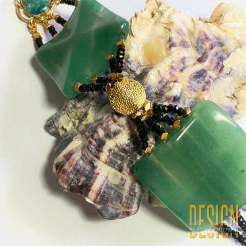 Bransoletka z awenturynu i spineli ze złoconą zawieszką zodiakalną – Panna | Srebro złocone 24k | Długość 21 cm