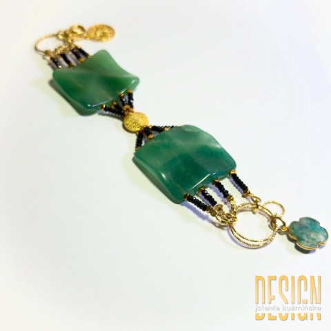 Bransoletka z awenturynu i spineli ze złoconą zawieszką zodiakalną – Panna | Srebro złocone 24k | Długość 21 cm