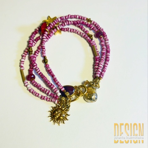 Bransoletka z barwionych agatów i pozłacanego srebra | Rozmiar 19–20 cm | Jedyna sztuka