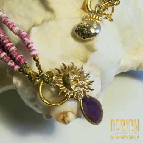 Bransoletka z barwionych agatów i pozłacanego srebra | Rozmiar 19–20 cm | Jedyna sztuka