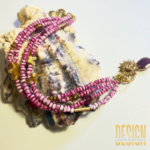 Bransoletka z barwionych agatów i pozłacanego srebra | Rozmiar 19–20 cm | Jedyna sztuka