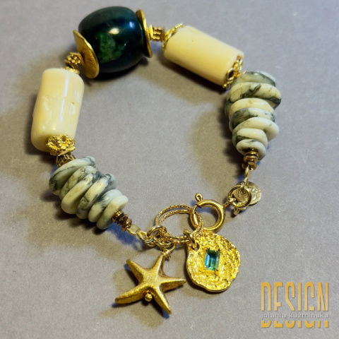 Bransoletka z białym koralem, serpentynitem i jadeitem – Kuźmińska Design