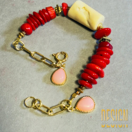 Bransoletka z czerwonego i białego korala – srebro pozłacane 24k | Kuźmińska Design