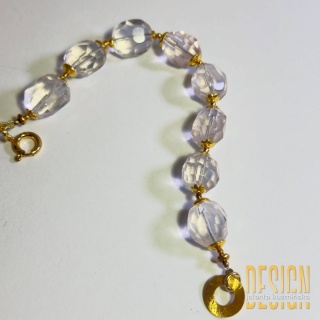 Bransoletka z kwarcu różowego | srebro złocone 24 k złota