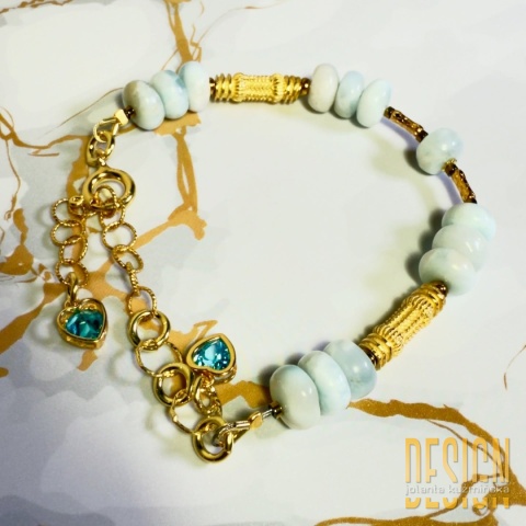 Bransoletka z larimaru i topazów – złocona biżuteria premium | Kuźmińska Design