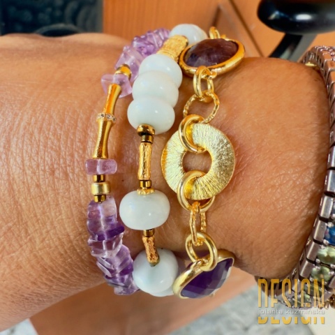 Bransoletka z larimaru i topazów – złocona biżuteria premium | Kuźmińska Design