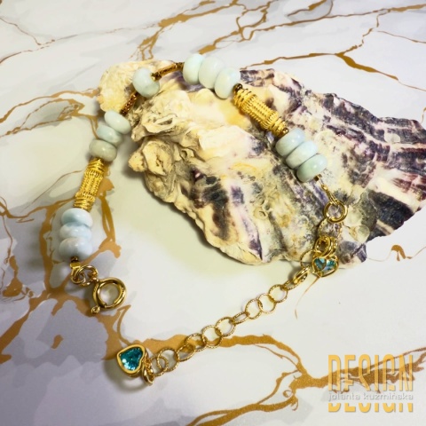 Bransoletka z larimaru i topazów – złocona biżuteria premium | Kuźmińska Design