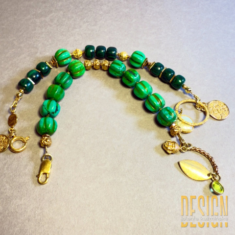 Bransoletka z malachitów w złoconym srebrze