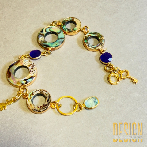 Bransoletka z muszli abalone i ametystu - srebro złocone 24k, długość 20 cm