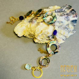 Bransoletka z muszli abalone i ametystu - srebro złocone 24k, długość 20 cm