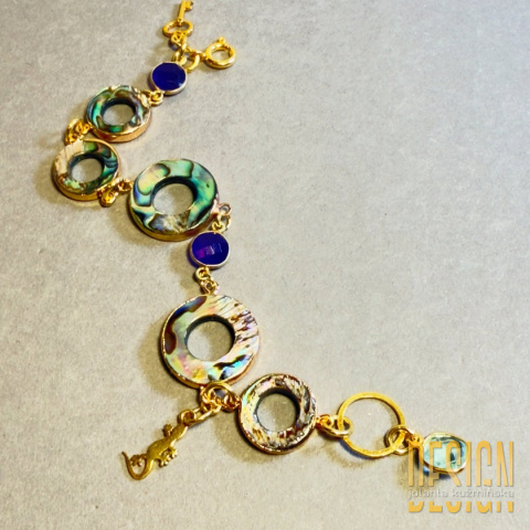 Bransoletka z muszli abalone i ametystu - srebro złocone 24k, długość 20 cm