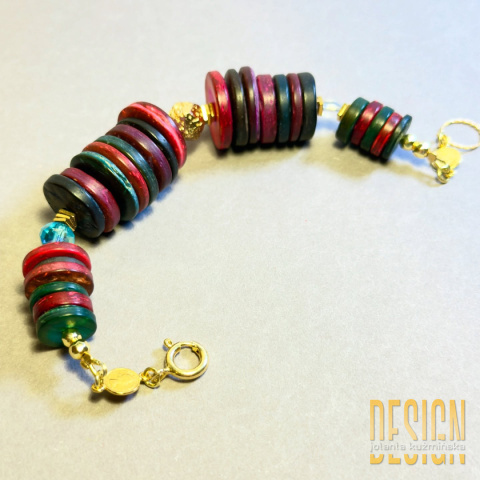 Bransoletka z muszli tęczowej z blue topazem w srebrze złoconym