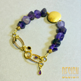 Bransoletka z naturalnego ametystu ze złoconym srebrem | Kuźmińska Design