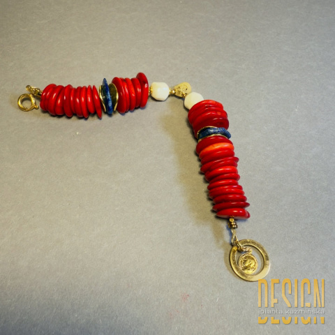 Bransoletka z naturalnego koralu i azurytu na srebrze złoconym 24k Kuźmińska Design