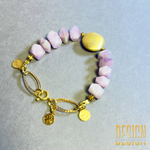 Bransoletka z naturalnego kunzytu i pozłacanego srebra – Kuźmińska Design