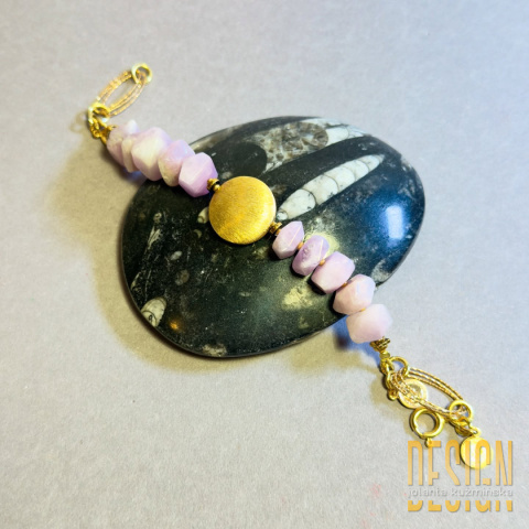 Bransoletka z naturalnego kunzytu i pozłacanego srebra – Kuźmińska Design