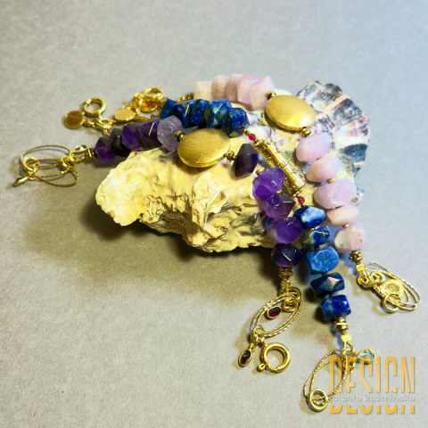 Bransoletka z naturalnego kunzytu i pozłacanego srebra – Kuźmińska Design