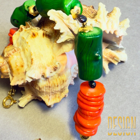 Bransoletka z zielonego i pomarańczowego korala | Srebro złocone 24k – Kuźmińska Design