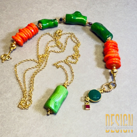 Bransoletka z zielonego i pomarańczowego korala | Srebro złocone 24k – Kuźmińska Design