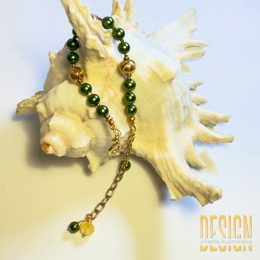 Bransoletka z zielonych pereł seashells w złocie 24K – styl vintage | Kuźmińska Design