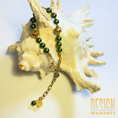Bransoletka z zielonych pereł seashells w złocie 24K – styl vintage | Kuźmińska Design