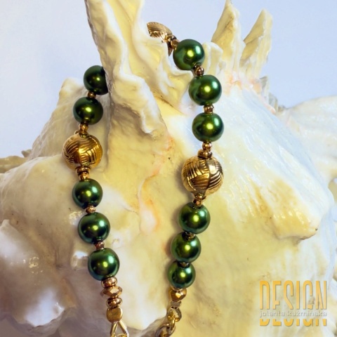 Bransoletka z zielonych pereł seashells w złocie 24K – styl vintage | Kuźmińska Design