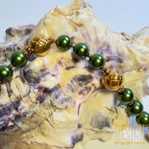 Bransoletka z zielonych pereł seashells w złocie 24K – styl vintage | Kuźmińska Design
