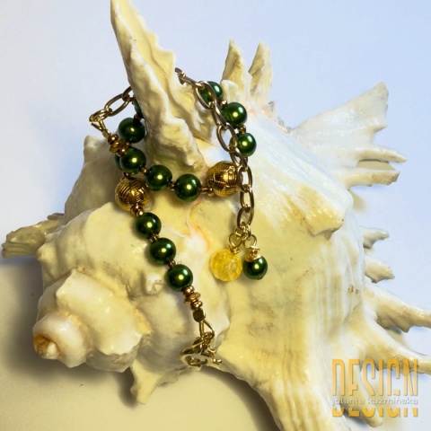 Bransoletka z zielonych pereł seashells w złocie 24K – styl vintage | Kuźmińska Design