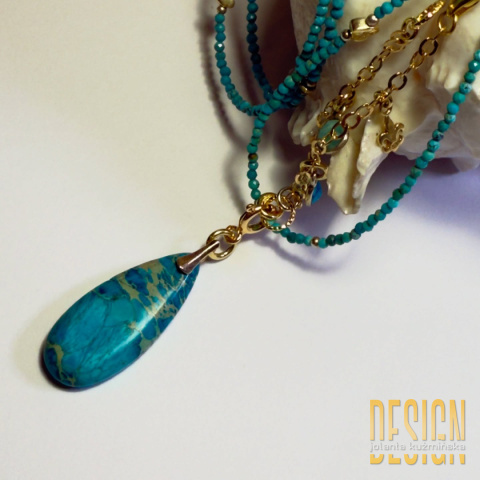 Długi naszyjnik z naturalnych turkusów – kolekcja Magic Drops | Kuźmińska Design