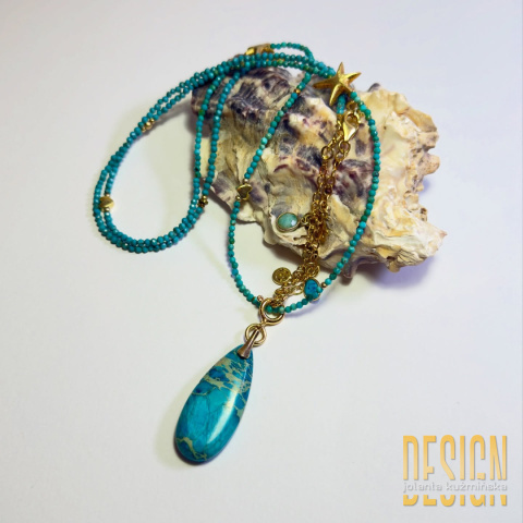 Długi naszyjnik z naturalnych turkusów – kolekcja Magic Drops | Kuźmińska Design
