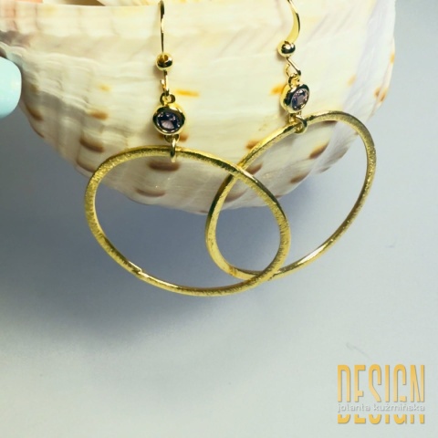 Kolczyki koła z ametystami – ręcznie młotkowane złocone srebro