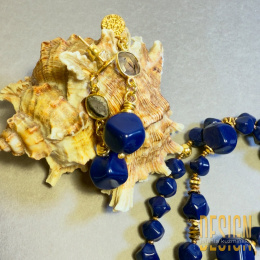 Kolczyki lapis lazuli labradoryt w złoconym srebrze