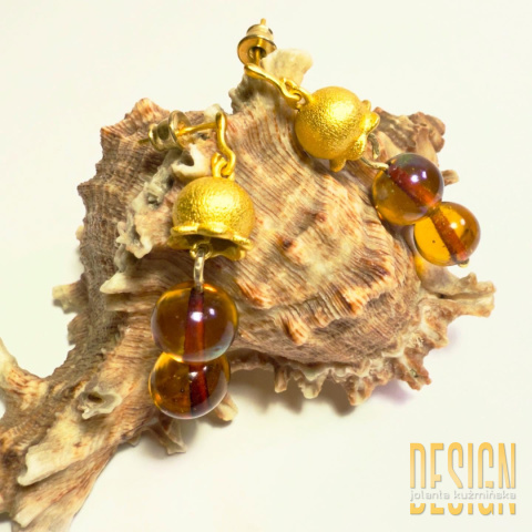 Kolczyki z bursztynem w srebrze złoconym
