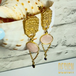 Kolczyki z kwarcem różowym, ametystem i granatem – złocone srebro, długość 6 cm