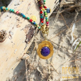 Naszyjnik z jaspisów full kolor z czaroitem w złoceniu 24k Kuźmińska Design