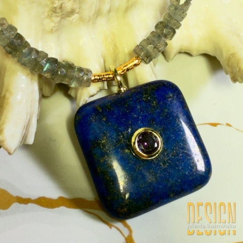 "Ręcznie wykonany naszyjnik z naturalnych kamieni: lapis lazuli, ametyst, cytryn, labradoryt  Kuźmińska Design"