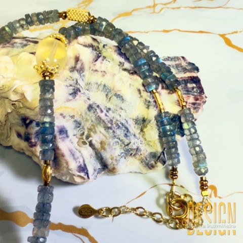 Naszyjnik z lapis lazuli, ametystem, labradorytem i cytrynem w srebrze pozłacanym 24 K | Kuźmińska Design
