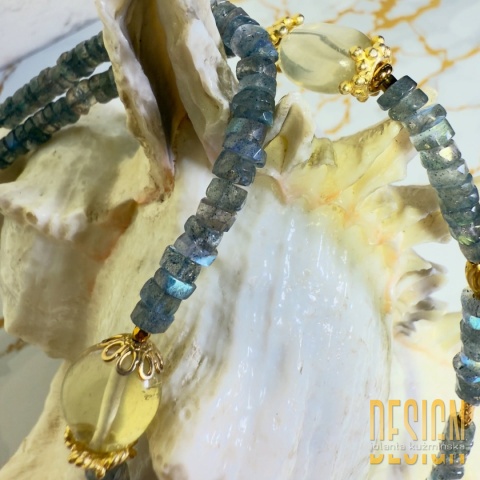 Naszyjnik z lapis lazuli, ametystem, labradorytem i cytrynem w srebrze pozłacanym 24 K | Kuźmińska Design