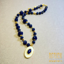 Naszyjnik z lapis lazuli z emaliowaną zawieszką – srebro pozłacane 24k