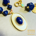 Naszyjnik z lapis lazuli z emaliowaną zawieszką – srebro pozłacane 24k